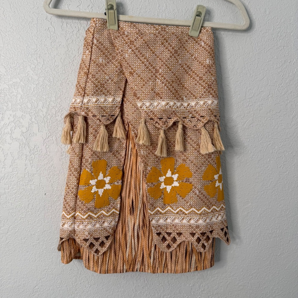 Disney‎ Store Moana Costume Skirt Kids Size 5/6 Tapa Print Floral Tassels Brown